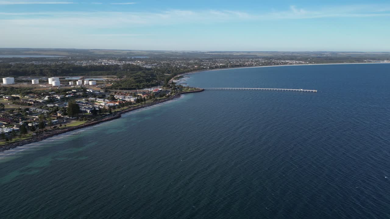 Esperance city and coast with Tanker Jetty at sunset, Western Australia
