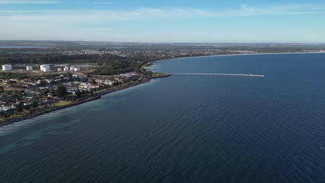 Esperance-city-and-coast-with-Tanker-Jetty-at-sunset,-Western-Australia