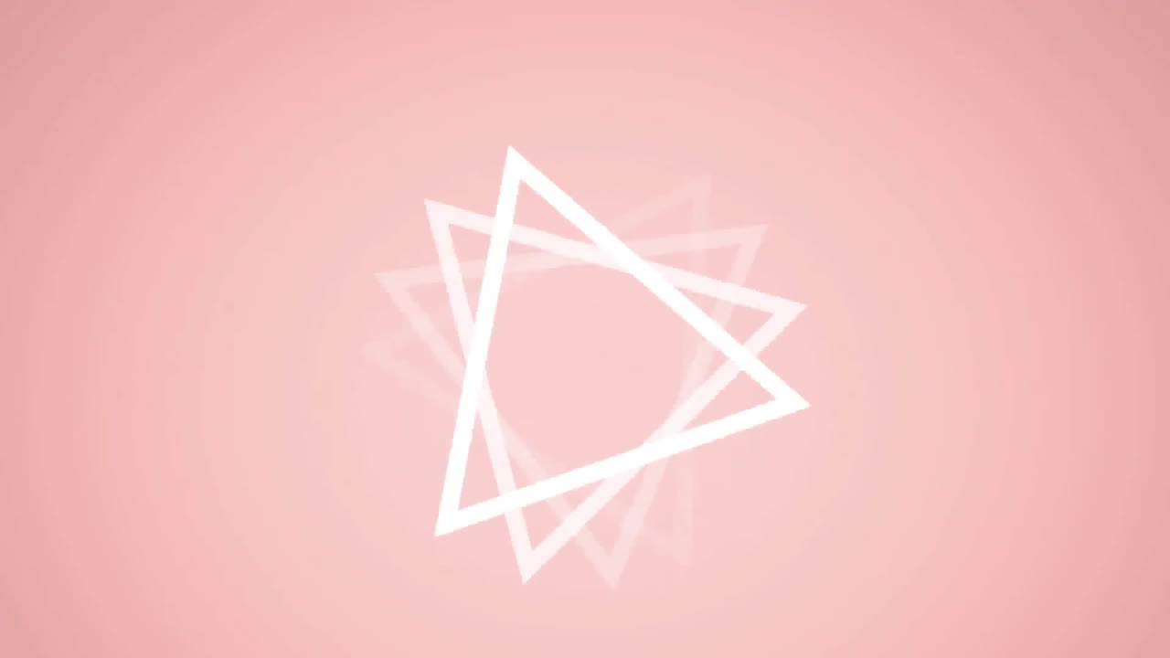 Animation of white triangles and red specks moving on pink background