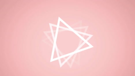 Animation of white triangles and red specks moving on pink background