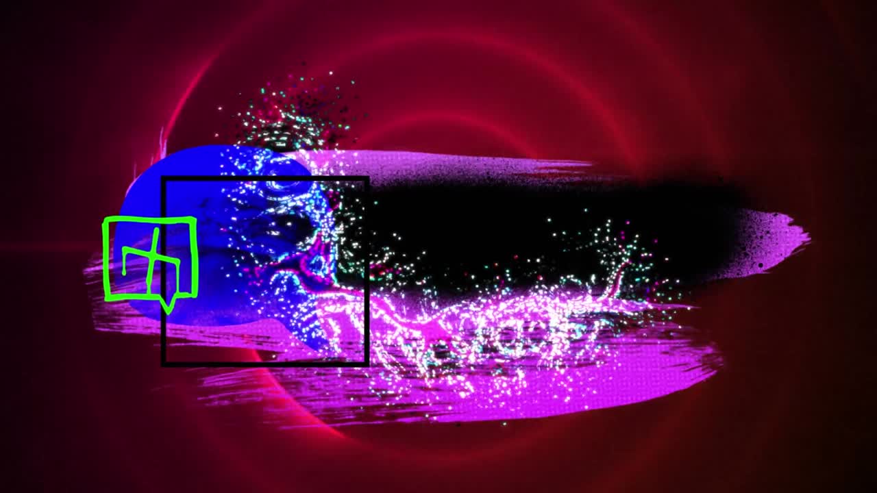 animación de formas abstractas coloridas sobre círculos rojos