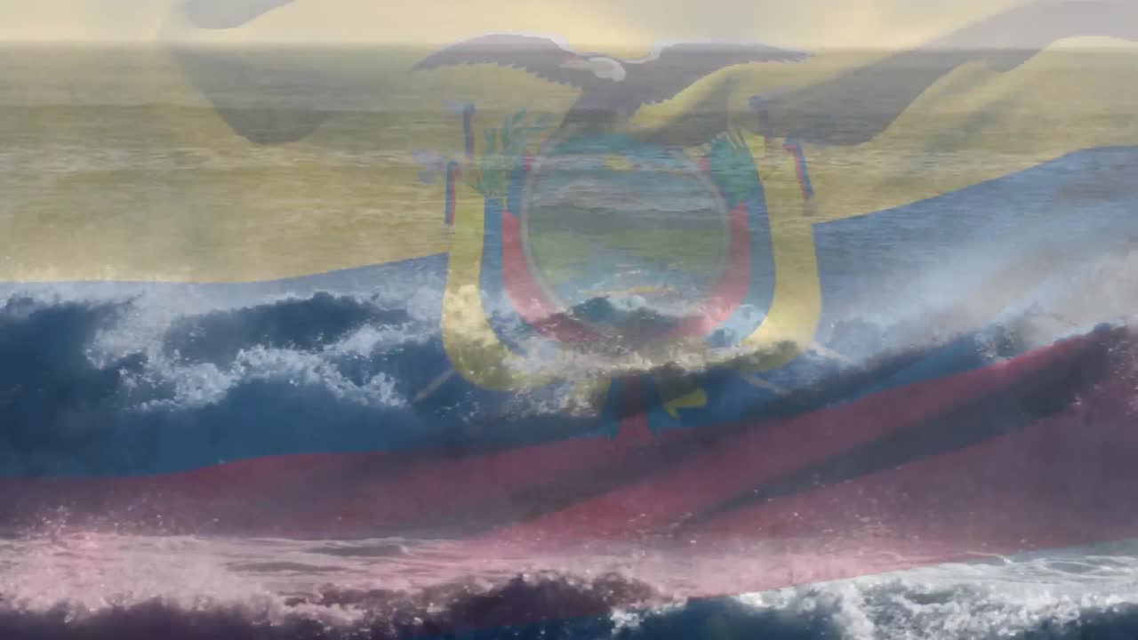 animación de la bandera de chile soplando sobre las olas en el mar