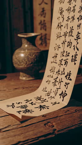 ancient chinese scroll and calligraphy display