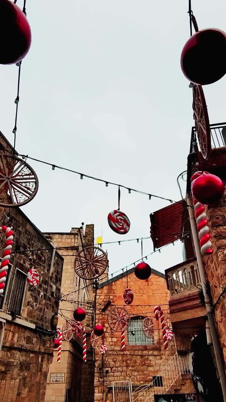 Festive Alley with Christmas Decorations in Old City Jerusalem