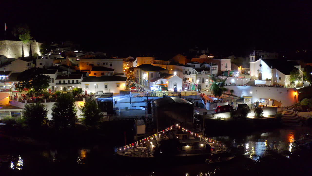 Alcoutim Portugal at Night, Guadiana River Lights Aerial View