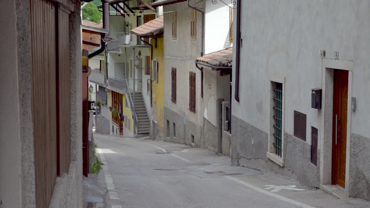 Empty street in the Italian town of Mezzolombardo, Trentino, Italy