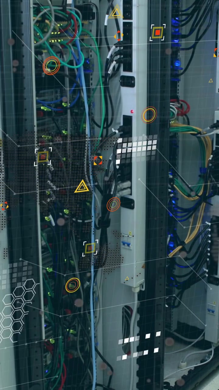 Data processing over globe and world map against caucasian female enginner working at server room