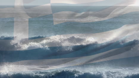animação da bandeira da grécia soprando sobre as ondas no mar