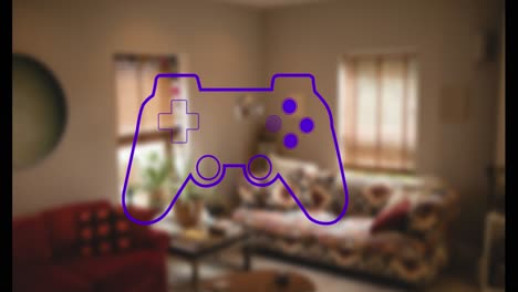 Animación-Del-Icono-Del-Gamepad-Sobre-El-Interior-De-La-Casa