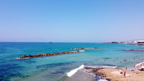 Aerial-sea-view-at-Venus-beach,-near-Paphos-in-Cyprus