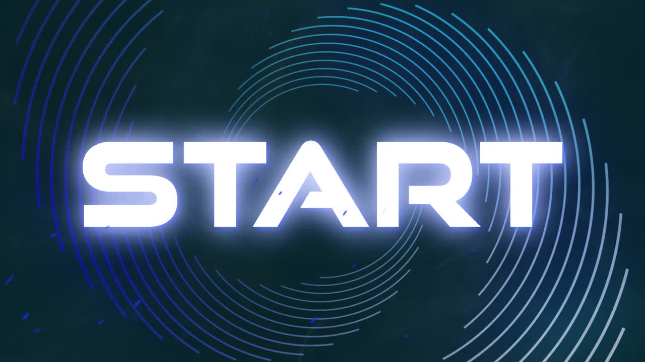 Animation of start text in whit on abstract background