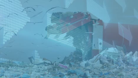 Digital-composite-video-of-multiple-arrows-moving-against-landfill-with-birds-flying-in-the-sky