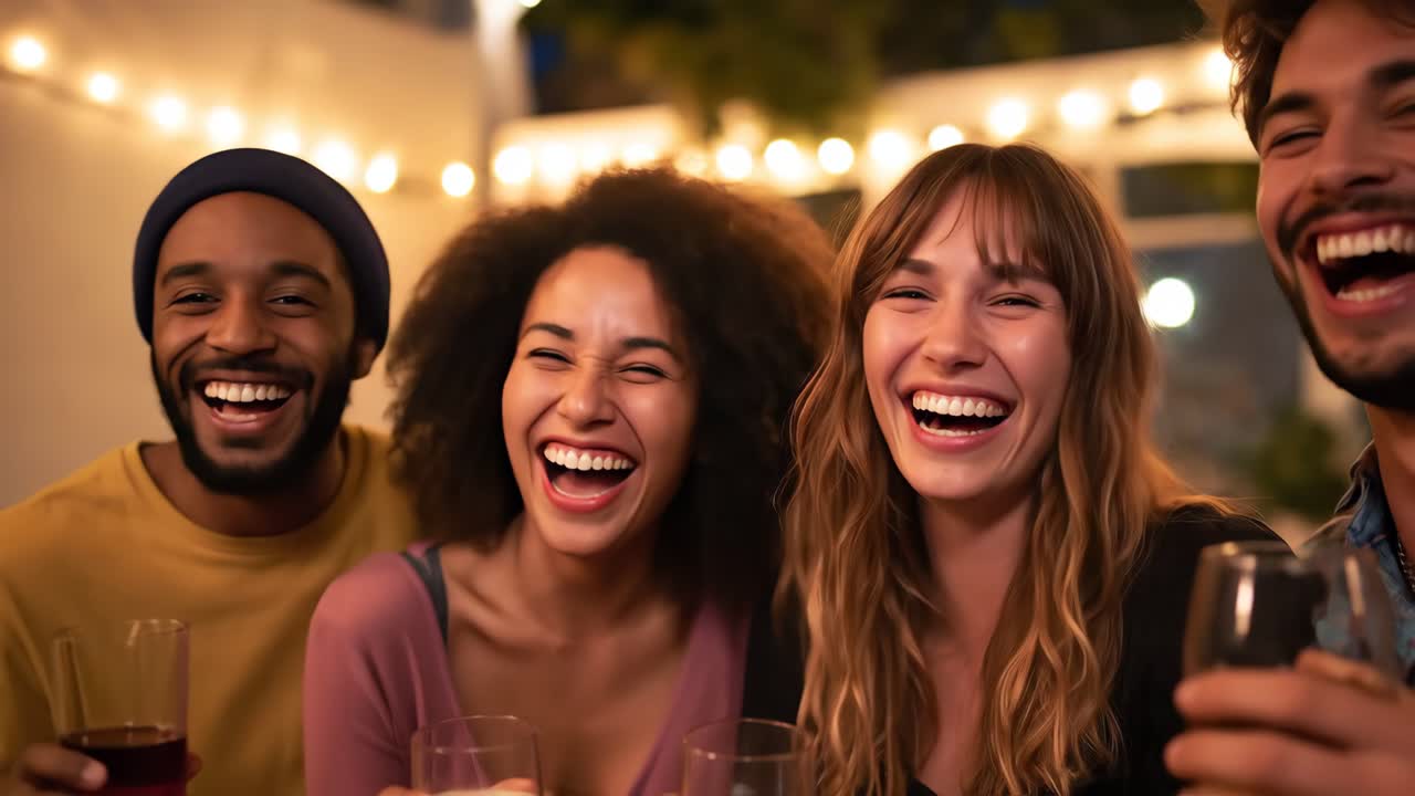 Group of friends smiling at a party