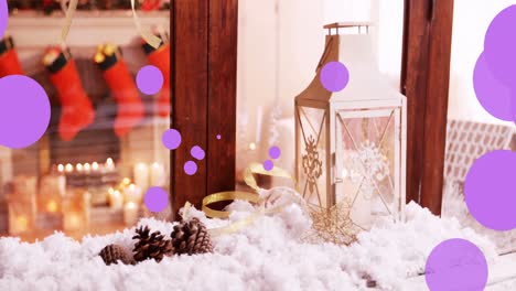 Animation-of-dots-moving-over-window-with-christmas-decorations