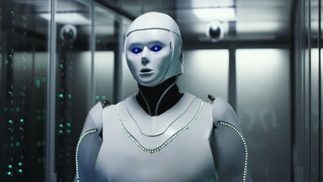 robot en una sala de servidores