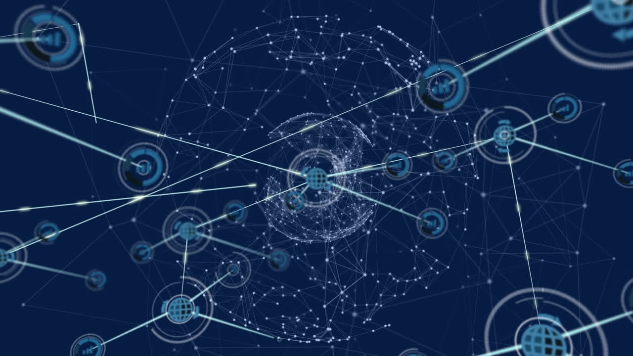 animación de la red de conexiones con iconos en todo el mundo