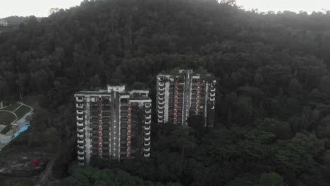 famous abandoned highland towers at kuala lumpur during cloudy day, aerial