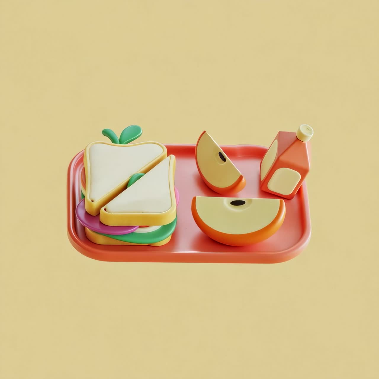 Stylized Lunch Tray with Sandwich, Apple, and Juice Box