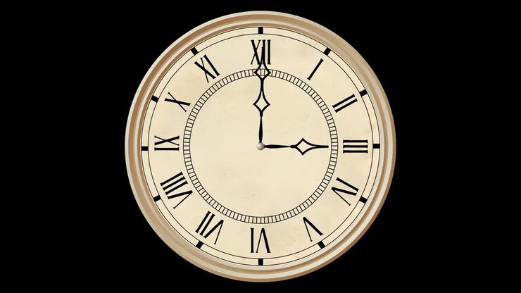 Vintage Victorian clock animation, seamless loop, full 12-hour cycle in 24 seconds. Alpha channel included