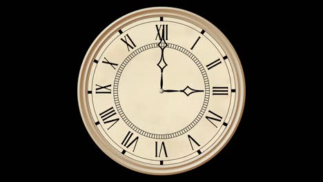 vintage victorian clock animation, seamless loop, full 12-hour cycle in 24 seconds. alpha channel included