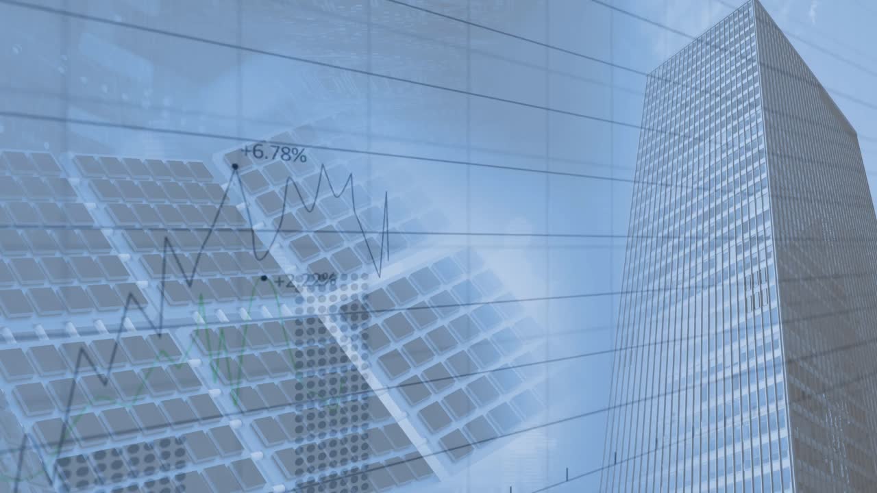 높은 건물에 대한 태양 전지 패널을 통한 금융 데이터 처리