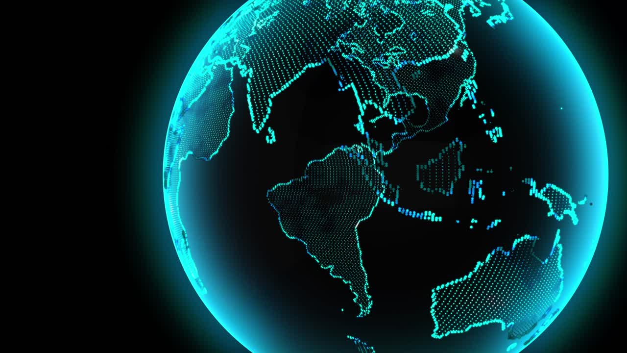 Futuristic Spinning 3D Blue Planet with Tech Elements – Ideal for Innovation, Global Network, and Sci-Fi Projects