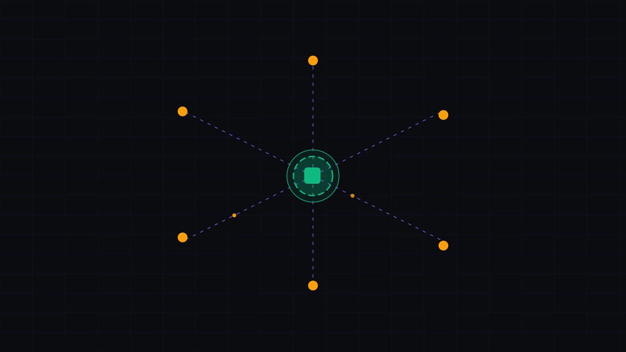 Abstract Motion Graphic of Rotating Green Square and Connected Nodes