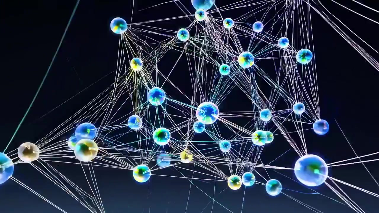 Dynamic Abstract Network of Interconnected Glowing Spheres
