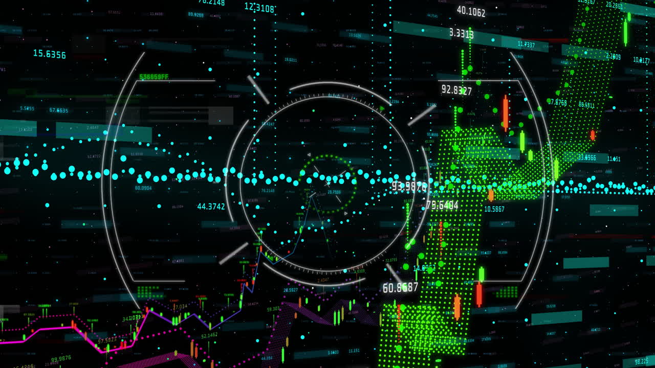 Animation of digital data visualization with graphs and charts on green background