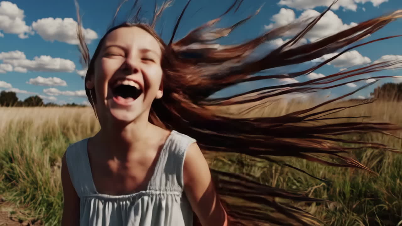 Happy Girl Laughing in a Field