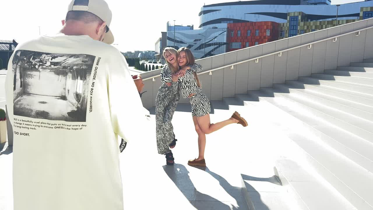 Fashionable photoshoot on city stairs
