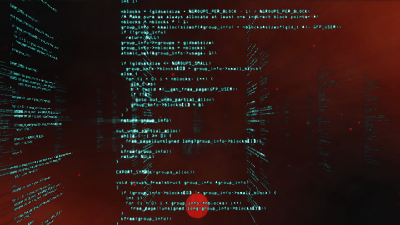 Animation of data processing over red background