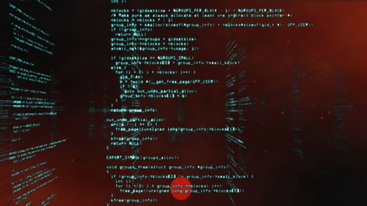 Animation of data processing over red background