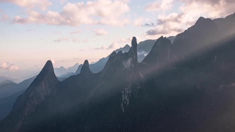 aerial hyperlapse of dedo de deus mountain peaks, in teresópolis, rio de janeiro