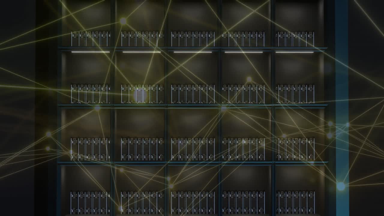 animación de la red de conexiones y procesamiento de datos a través de servidores informáticos