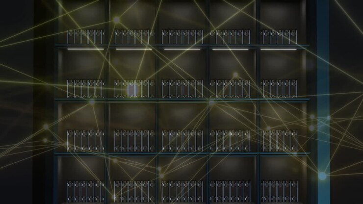 Animation of network of connections and data processing over computer servers
