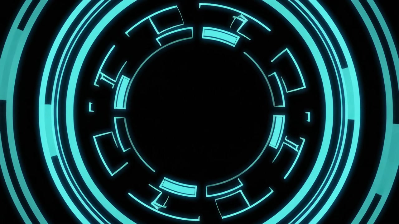 Abstract Digital HUD Interface with Rotating Cyan Circles