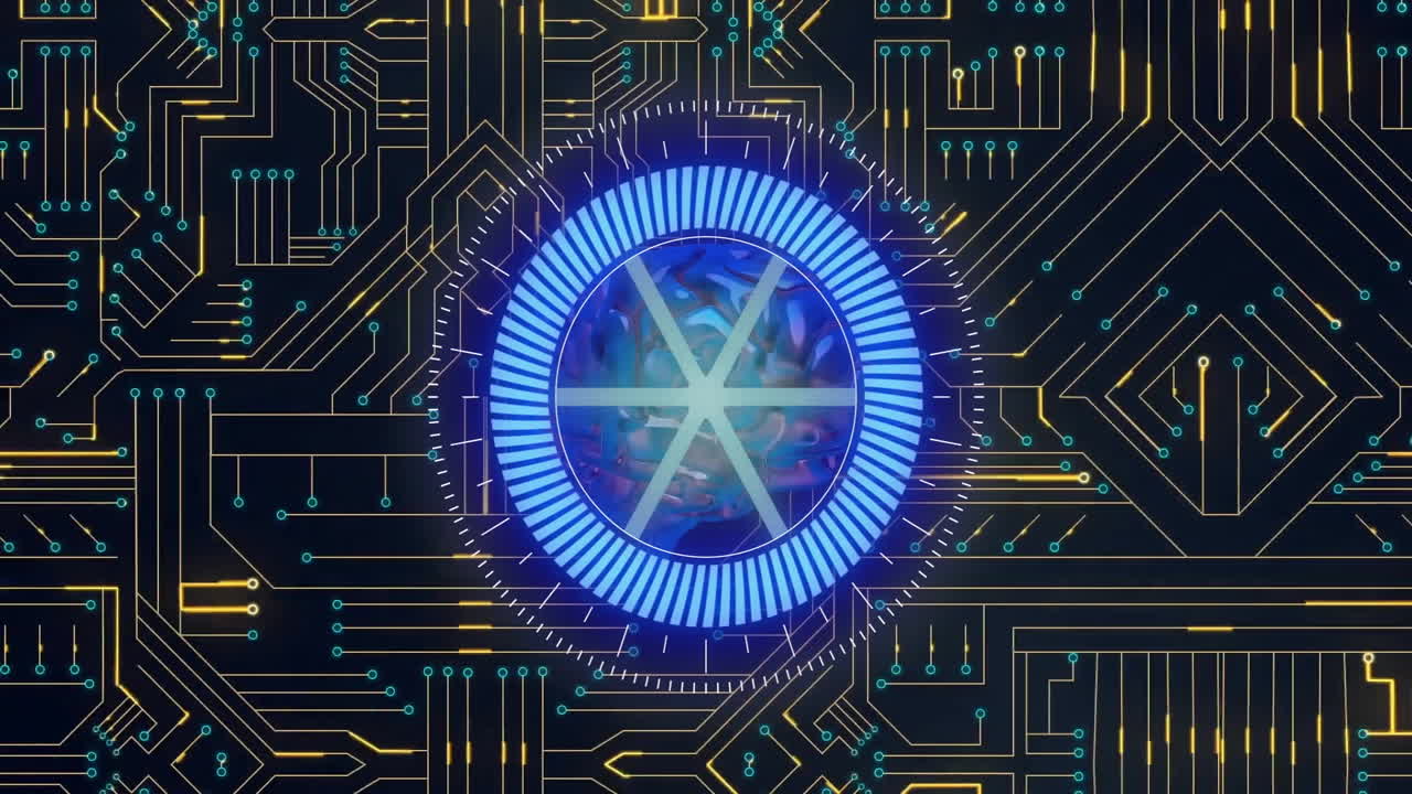 animación del escaneo del alcance y el procesamiento de datos a través de una placa de circuito