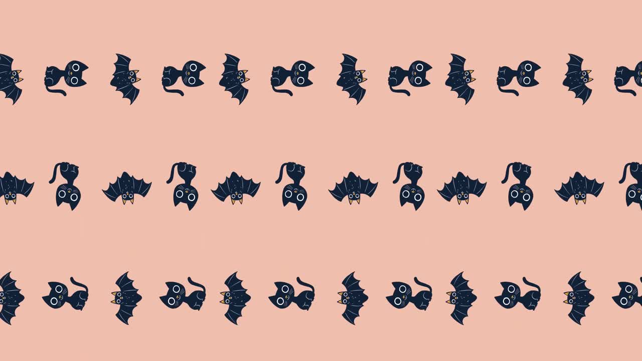 Animation of cats and bats on pink background