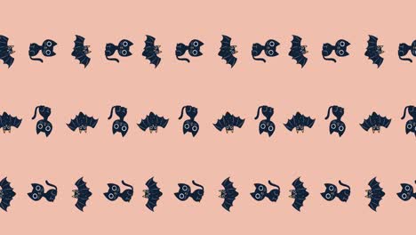 animación de gatos y murciélagos en fondo rosa