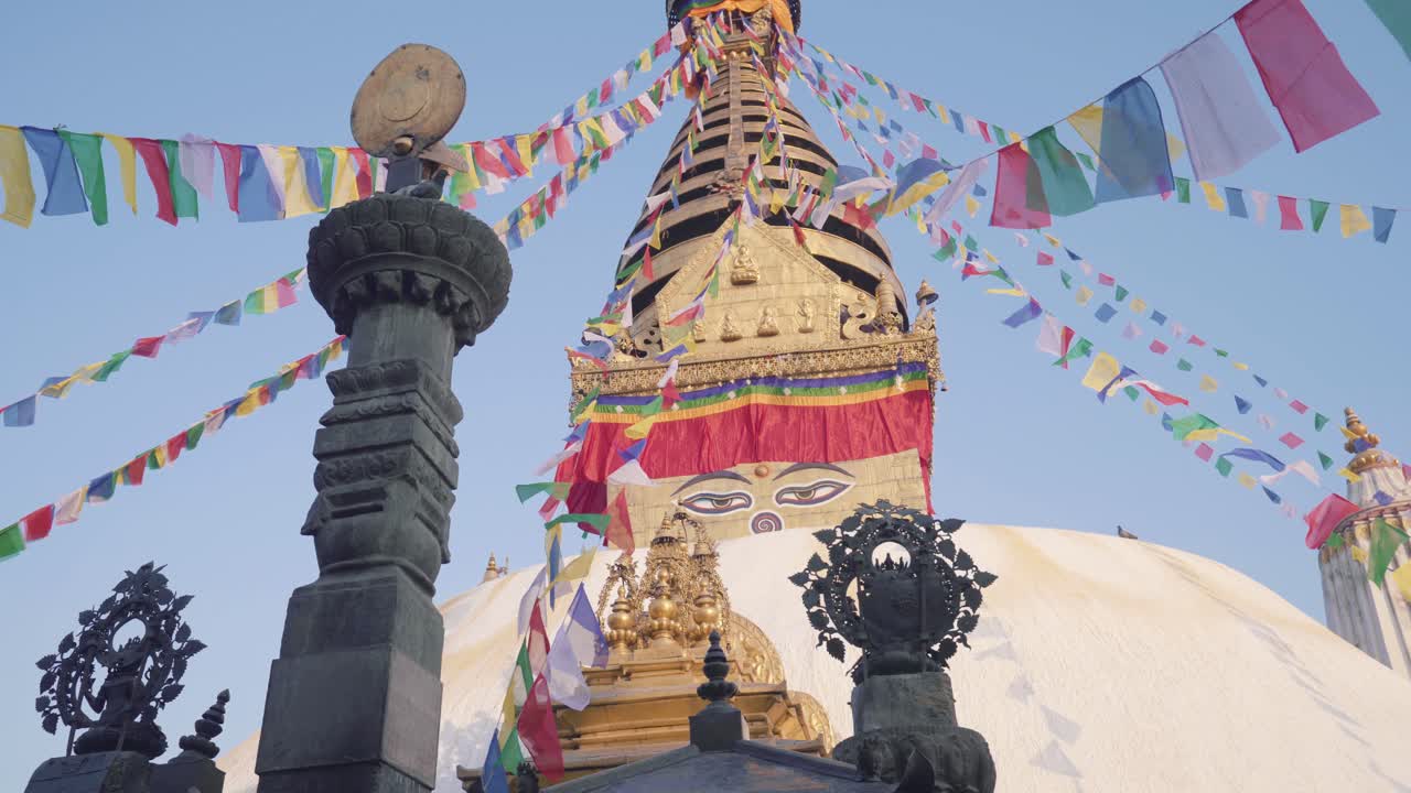 Festive Design Of The Famous Swayambhunath Shrine - Kathmandu Nepal - panning shot
