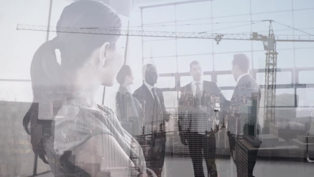 사무실 에서 대화 하는 사업가 들 이 있는 건물 현장 의 애니메이션