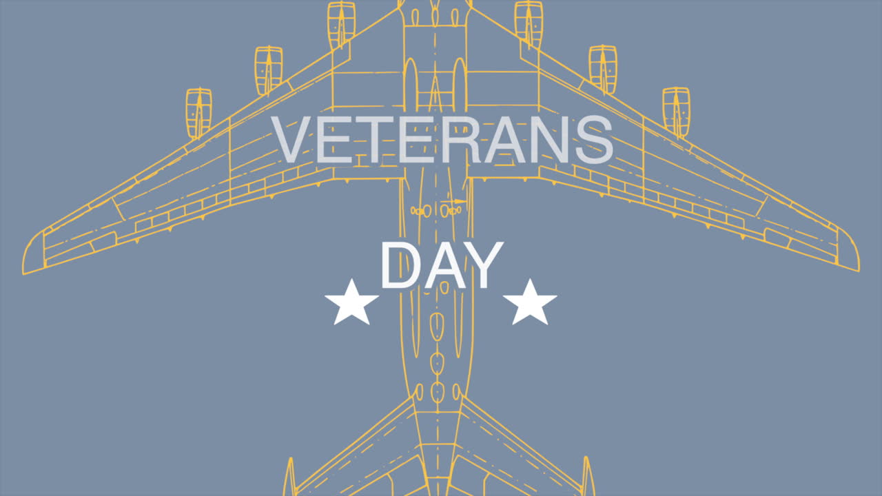 비행기와 군사 배경에 애니메이션 텍스트 군사의 날