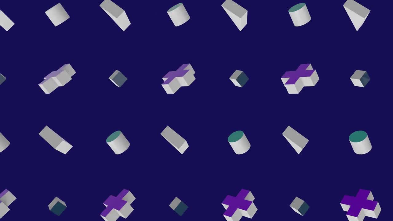 animación de formas de colores en fondo púrpura