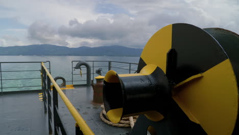 Rear-view-of-stern-ferry-exhaust-Thailand-cloudy-sky-above-Koh-samui