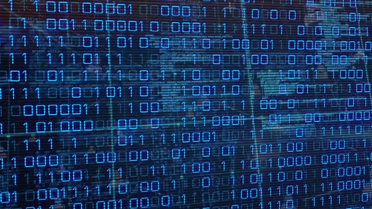 animación del procesamiento de datos sobre un fondo azul