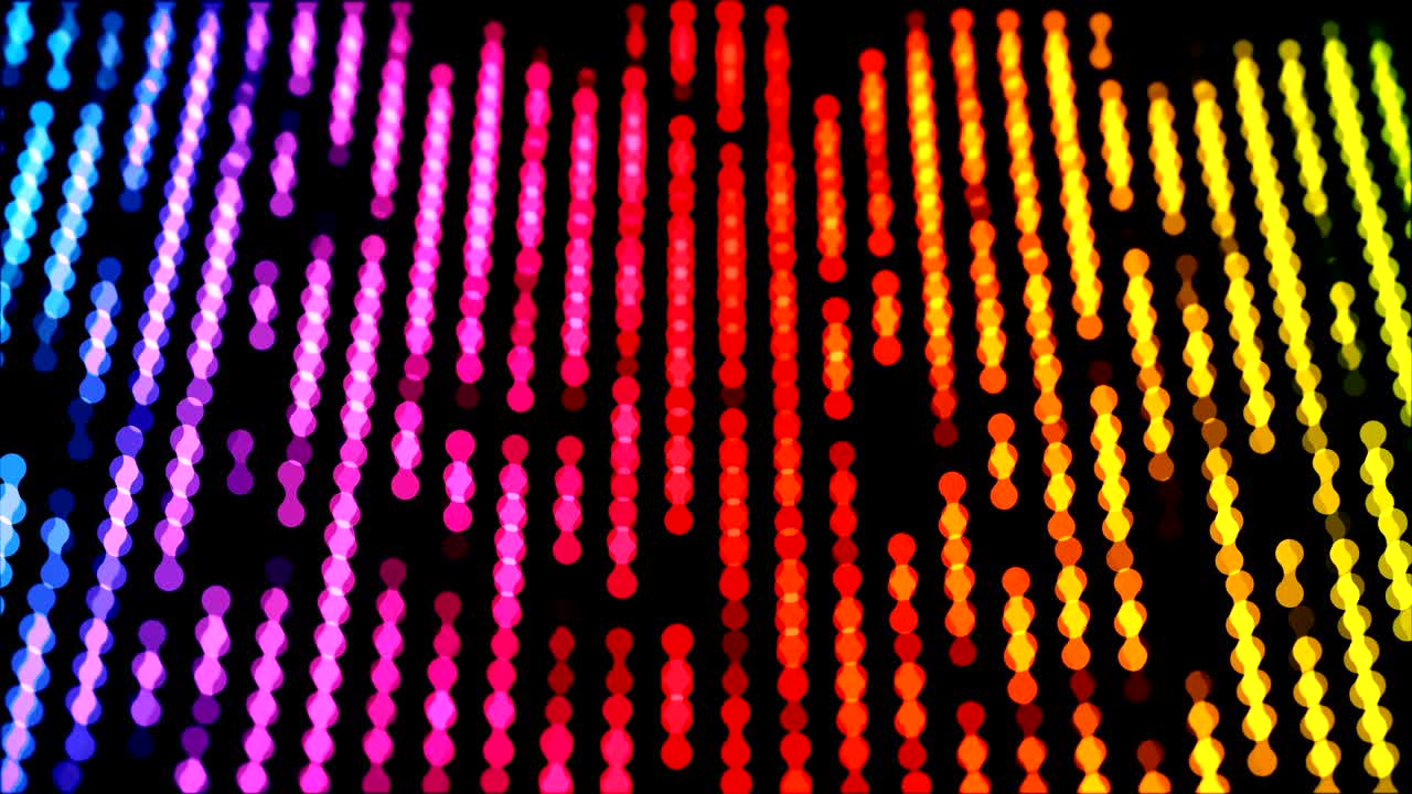 Dots moving down in a row, abstract colorful composition closeup view, loop able 4k horizontal video background