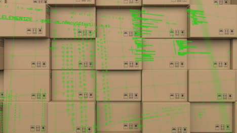 animación del procesamiento de datos sobre una pila de cajas de cartón