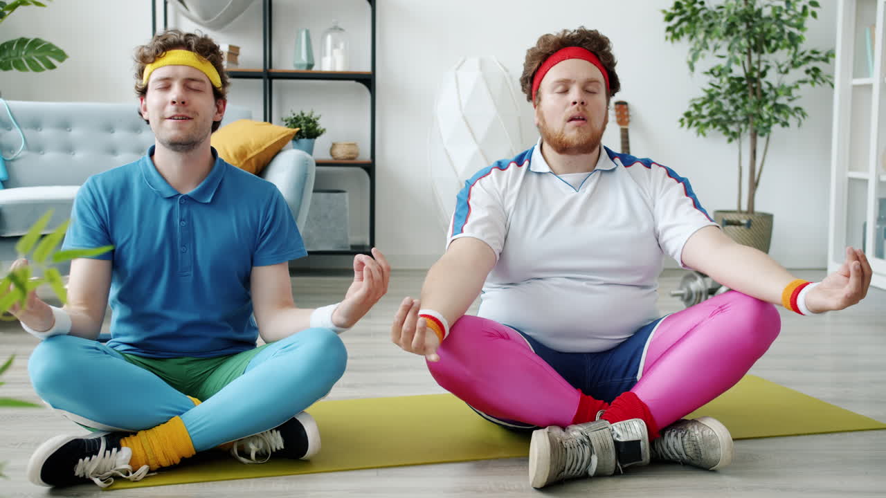 Funny Fitness Friends Meditating at Home