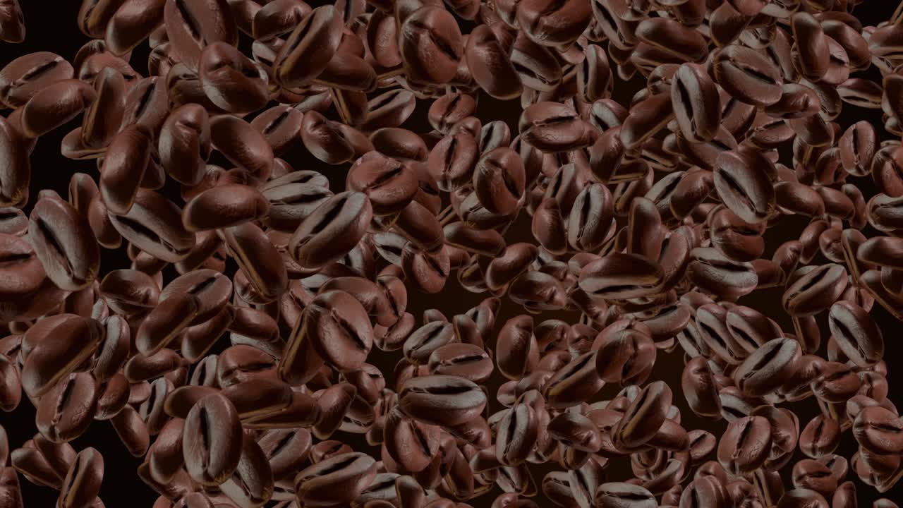 어두운 커피 곡물 루프 회전 및 떨어지는 커피 콩 애니메이션.